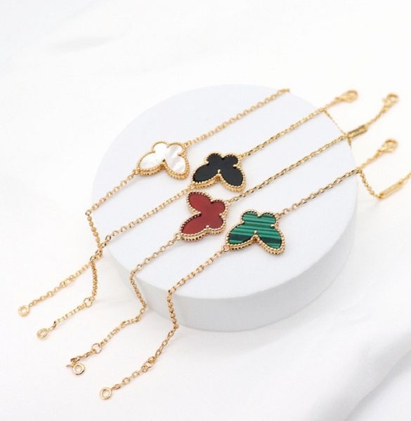 

18k gold bracelets fashion classic sweet four leaf clover butterfly charm bracelet bangle for 925 silver van women girl wedding valentine&#0, Golden;silver