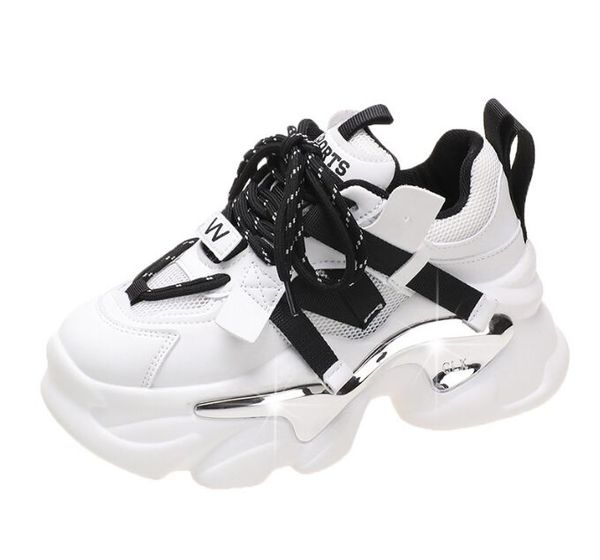 

women boots chunky leather sneakers high platform ulzzang sports shoes new thick bottom wedge casual shoes, Black