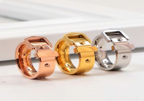 

belt buckle rivet couple ring titanium steel men and women rings accessories gift9475763, Silver