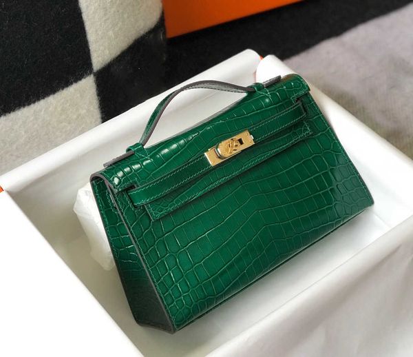 

original designer hemrres tote bag girl h family 2023 new crocodile pattern first generation kelys head layer cowhide semi handmade mini han