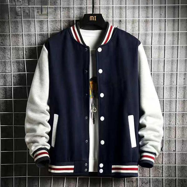 

men's jackets fashion fleece casual baseball uniform cotton spliced regular rib sleeve brand clothing bomber jacket men hkd230710, Black;brown