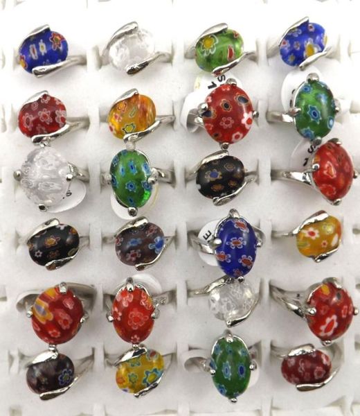 

mix lot whole 50pcs fashion flower murano glass rings women039s jewelry 9392121, Golden;silver