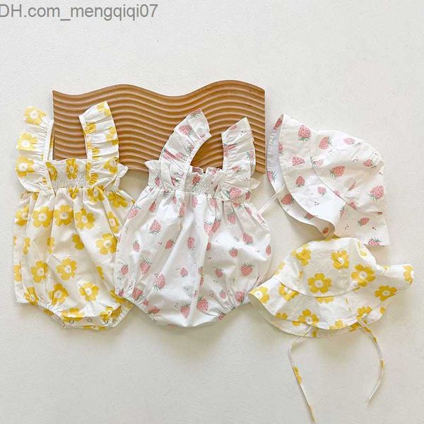 

rompers milancel 2022 summer newborn apparel baby girls skin-tight garment flower skin-tight garment one baby with hat z230710, Blue