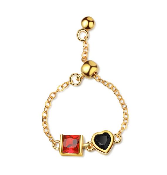 

chain finger rings women love heart engagement wedding ring red black cz crystal cubic zirconia fashion jewelry 2457830027, Slivery;golden