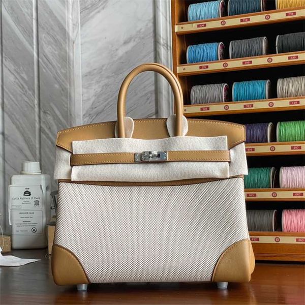 

birkins bags h ermess handsewn genuine leather hand sewn wax thread hand cowhide canvas biscuit colorqq