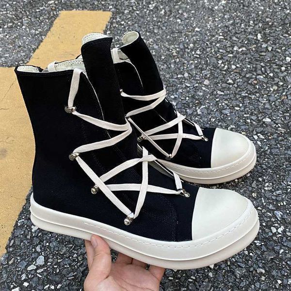 

casual rick shoes men's board shoes ro owens han edition women's high canvas sneakers, Black