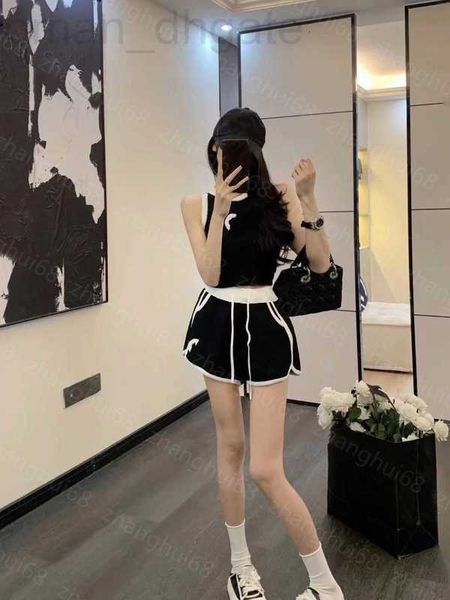 

women's two piece pants designer 23ss casual suit women pants sets womens clothing double c towel embroidery contrast color wavy knitte, White