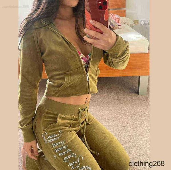 

juicy women's tracksuit 2023 summer brand suit velvet tracksuits velour suit women track suit hoodies pants, Gray