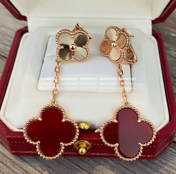 

lucky fourleaf clover dangle earrings korean style net red long tassel elegant women4445455, Silver