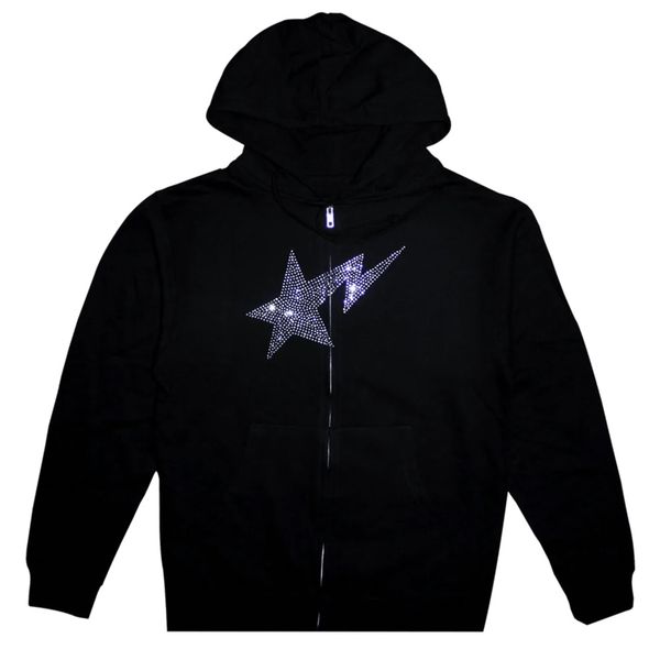 

men's hoodies sweatshirts y2k pullover winter fall hoodie casual zip jacket hip hop men's sweater hoodies meteor printed harajuku, Black