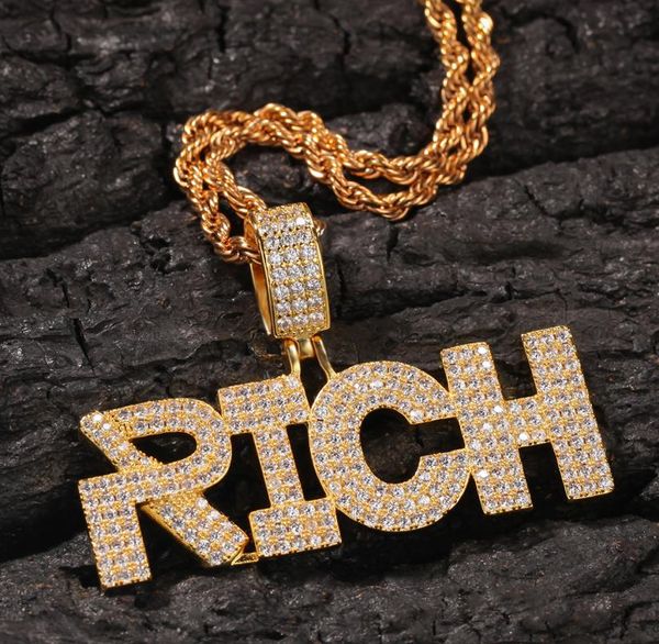 

custom rich necklace hip hop full iced out pendant diamond chains cubic zirconia stone gold sliver mens necklaces2955060, Silver