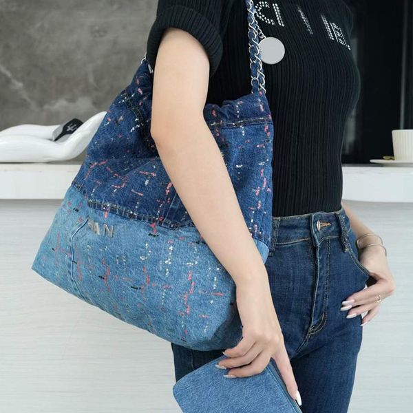 

shopping 22bag luxury tote bag design quality washed denim gold metal shoulder bags woman crossbody fashion 2pc large capacity shopping holi