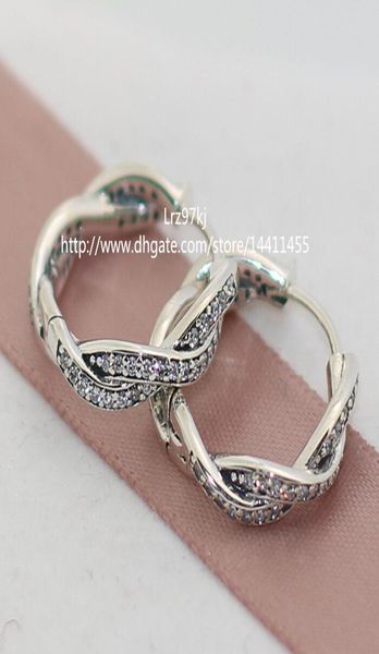 

100% high-quality 925 sterling silver twist of fate with clear cz hoop earrings fits european jewelry ring8216985, Golden;silver