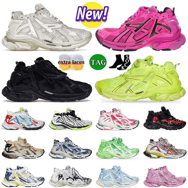 

2023 famous balancia track runner 7.0 casual shoes graffiti black white mens womens blue grey green lime fluo green pink orange black sports