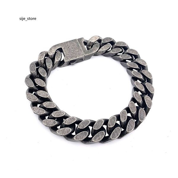 

titanium steel stainless steel cuban chain four sided grinding men's simple bracelet can be laser, Black