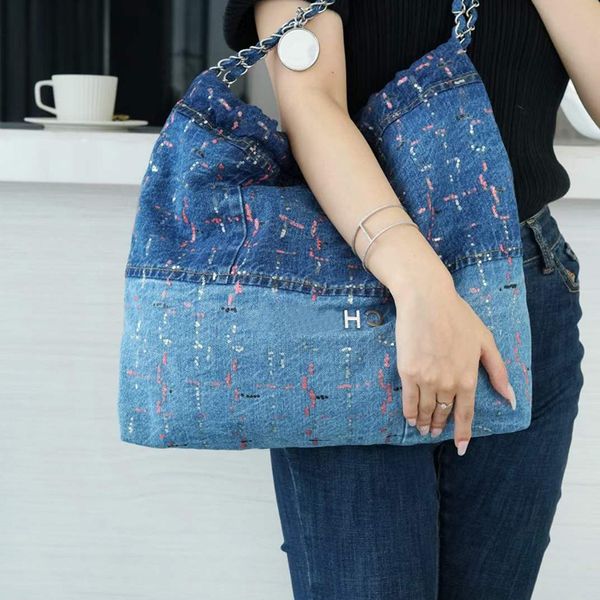 

shopping 22bag luxury tote bag quality washed denim gold metal shoulder bags woman crossbody fashion 2pc large capacity shopping holiday tra