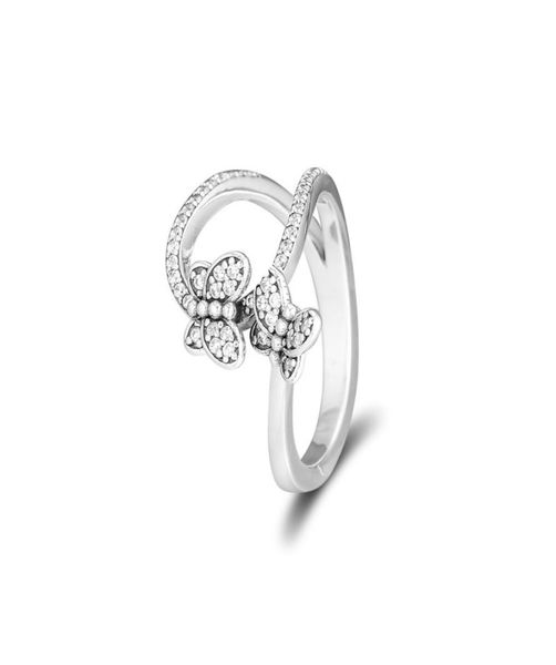 

authentic 925 sterling silver ring bedazzling butterflies with crystal rings for women wedding party gift striking charm jewelry7492584, Slivery;golden