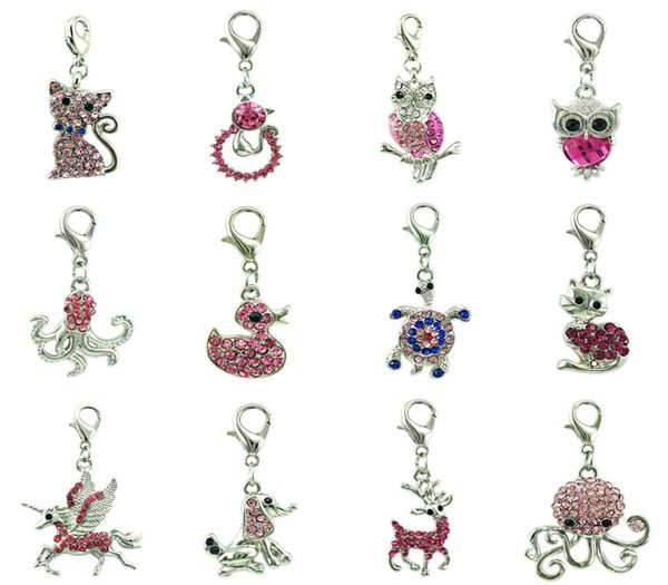 

mix pink rhinestone floating lobster clasp charms bulk animal pendants charms for jewelry making diy accessories1880627, Bronze;silver