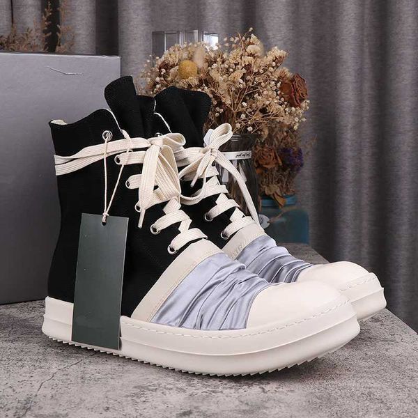 

black rick high casual men's shoes ro owens pleated sati women's canvas shoes