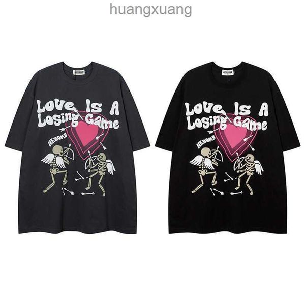 

designer american style ins high street dark fashion brand trend street skull letter foam short sleeved t-shirt half sleeved shirt, White;black