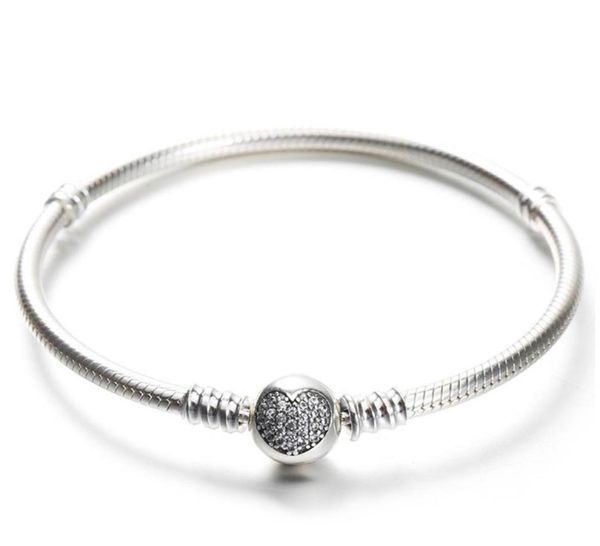 

925 sterling silver bracelet with original box fit charms beads pave cz heart bracelets fashion real silver jewlery for women c327477761, Black