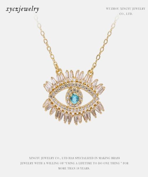 

new 18k gold plated turkish eye shape necklace lucky girl gift baguette cubic zirconia turquoise geomstone jewelry1564332, Silver