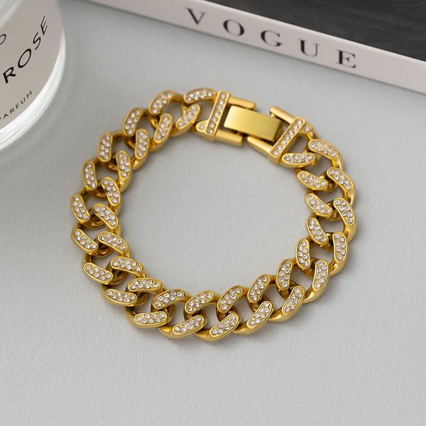 

titanium steel non fading cuban chain bracelet men's fashion brand hip hop women ins cool style simple lovers hand accessories, Black