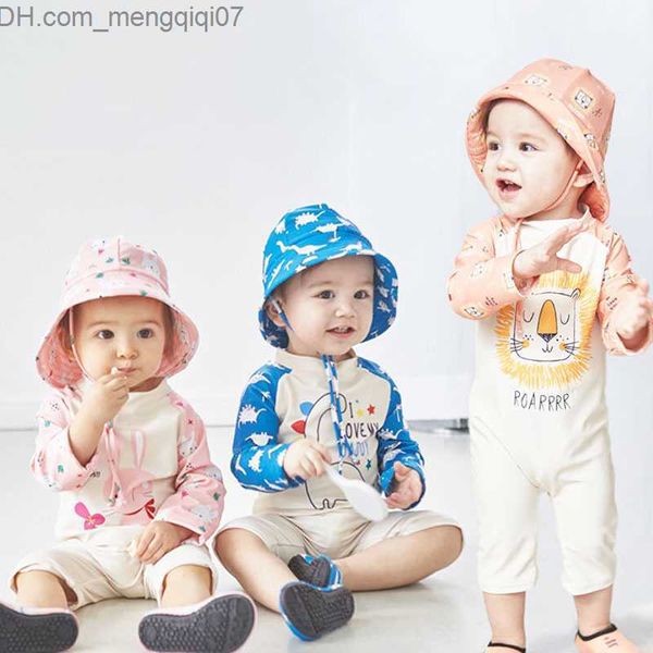 

two-pieces baby swimwear 2022 new children's one piece swimwear sunscreen quick drying bathing suit for kids korean boys girls surf clo, Blue