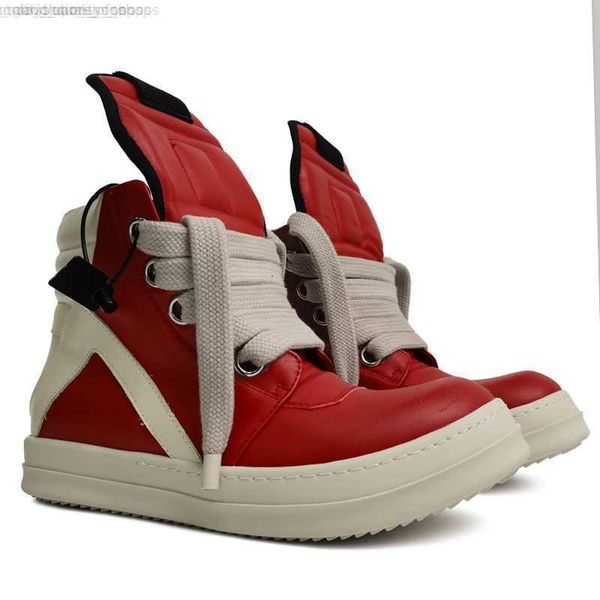 

hip rick hop man's casual shoes high red short boots owens women sneakers, Black