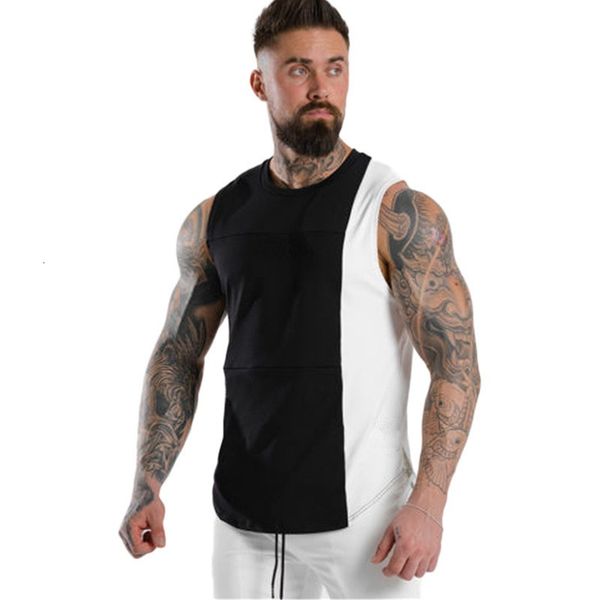 

men' tank men tank sleeveless shirts patchwork bodybuilding shirt fashion workout fitness gym crop 230710, White;black