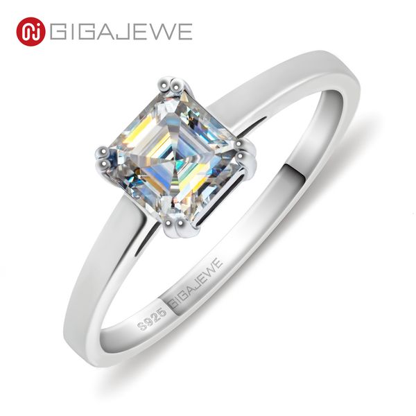 

with side stones gigajewe 0 8ct 5 5mm d asscher 18k white gold plated 925 silver ring diamond test passed jewelry woman girl gift 230710