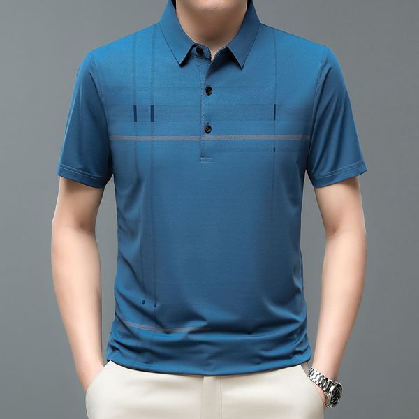 

mens polos shortsleeved ice silk tshirt summer elastic tee polo shirt 230710, White;black