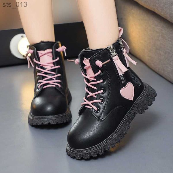 

girls boots 2023 spring new assorted korean style cute double zip non-slip kids fashion pink heart versatile child ankle boots l230518, Black;grey