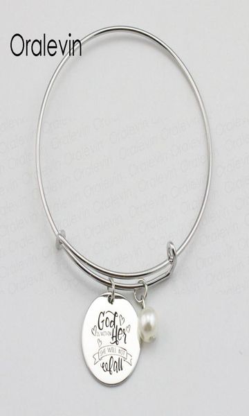 

god is within her she will not fall inspirational hand stamped engraved pendant bracelet bangle metal stamped jewelry10pcslot 8436573, Golden;silver