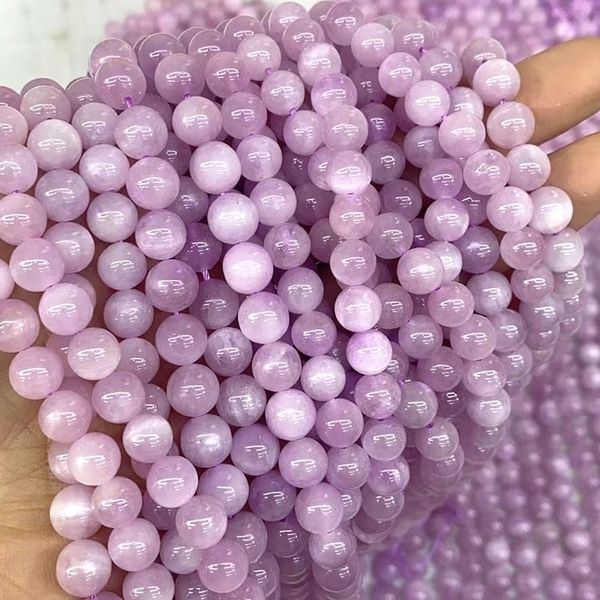 

synthetic quartz 68mm natural aaa kunzite purple spodumene stone beads round gem loose for jewelry making diy bracelet accessories 230707, Black