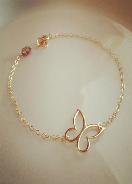 

10pcs b034 cut outline womens butterfly bracelet open butterfly wing pendant bracelets for women simple animal insect bracelets4873426, Golden;silver