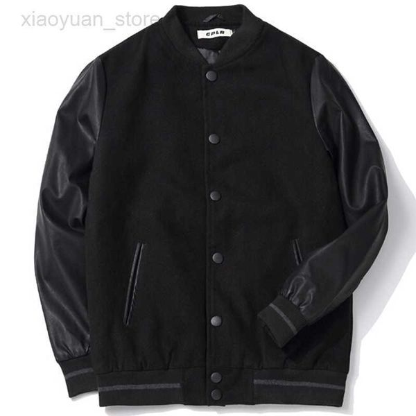 

men's jackets viankani school team uniform men black leather sleeves college varsity jacket quilted baseball letterman coat plus size s, Black;brown