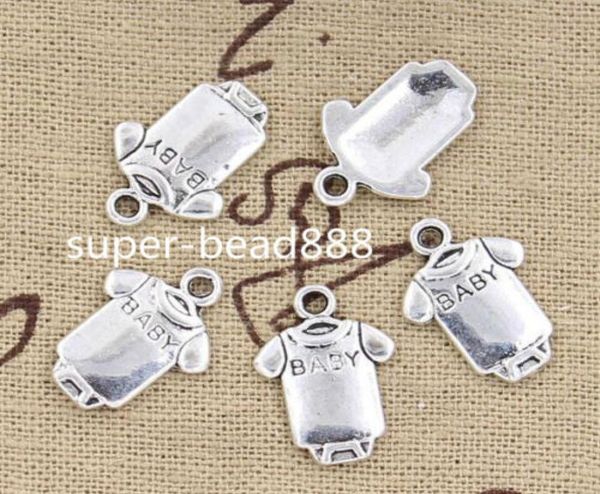 

200pcs 1712mm vintage antique silver baby clothes charms pendant for jewelry making9788128, Bronze;silver