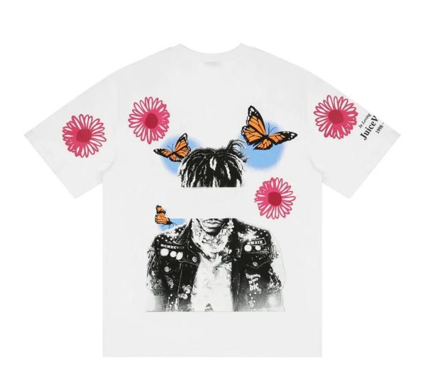 

designer mens t-shirts juice wrld floral character print t-shirt short sleeve loose for men and women summer cotton couples tees clothing pu, White;black