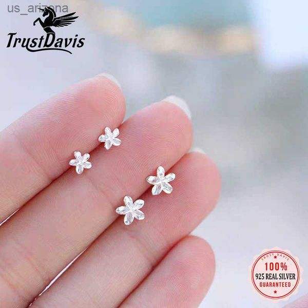 

trustdavis real 925 sterling silver earring fashion sweet mini 5/6/7mm flower stud earrings for women children s day gift ds197 l230620, Golden;silver