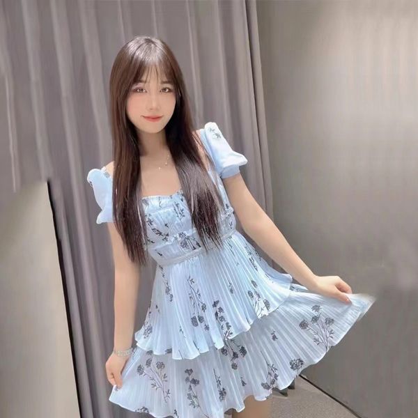 

new s-elf portrait ladies mini dress puff sleeve fit&flare short dress yellow, Black;gray