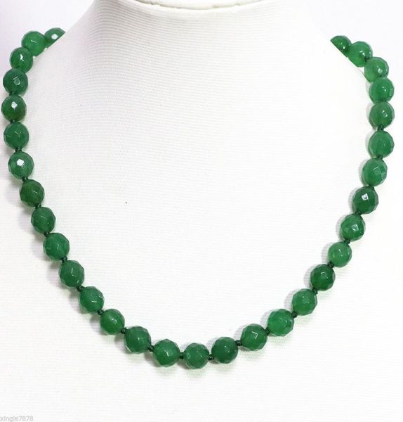 

10mm green emerald jade jasper faceted round beads chain necklace 18 inch9567124, Silver