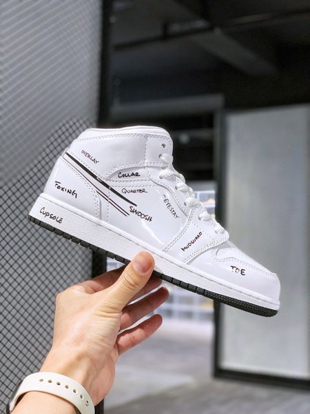 

original 1s schematic basketball shoes 1 mid white black lifestyle casual sport sneakers men women