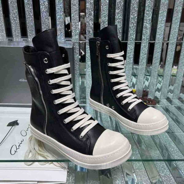 

rick casual shoes zipper high-solid color ro owens ankle boots men's women's canvas sneakers, Black