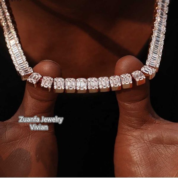 

hip hop bling jewelry baguette diamond cuban chain iced out vvs moissanite sterling silver 925 miami men necklaces