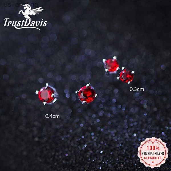 

trustdavis new 925 sterling silver fashion women's cute tiny 4mmx4mm red zircon stud earrings gift for girls kids lady ds238 l230620, Golden;silver