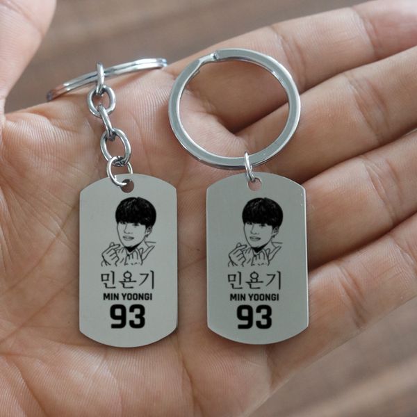

bt21 combination stainless steel engraved bulletproof youth team hanging tag keychain kpop bangtan boys rm jimin v suga jhope jungkook jin, Silver