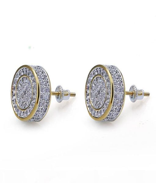 

hip hop screwback stud earrings cylinder shape shining white zircon dangle earrings gold plated vintage geometric jewelry wholesal2806682, Golden;silver