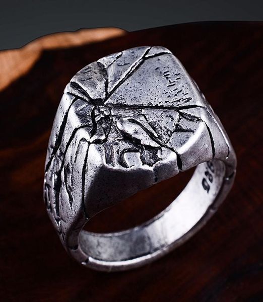 

retro 3d imitation bark crack ring s925 silver european and american style men039s domineering personality square inde3724627, Golden;silver