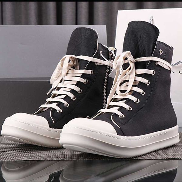 

rick high men's shoes ro owens canvas smoke grey board shoes women's casual sneakers, Black